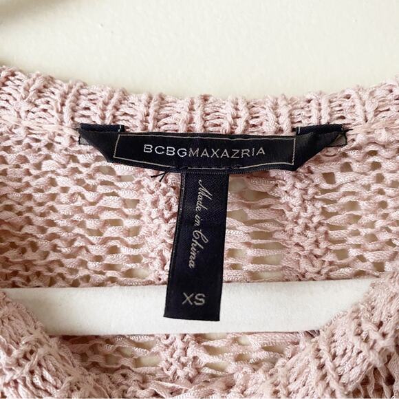 BCBGMaxAzria | Loose Knit Crochet Sweater Top Crew Neck Bare Pink XS - Picture 5 of 6
